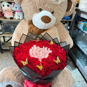 Bouquet de 200 rosas y oso de peluche gigante 2.3 metros