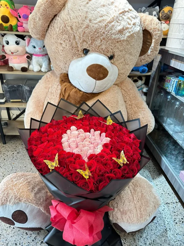 Bouquet de 200 rosas y oso de peluche gigante 2.3 metros